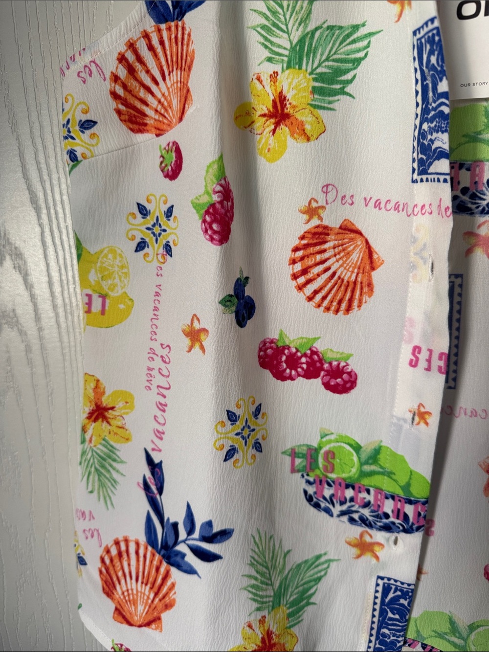 ONLY White Tropical Print Sleeveless Shirt with Multicolor Motifs - Picture 2 of 4